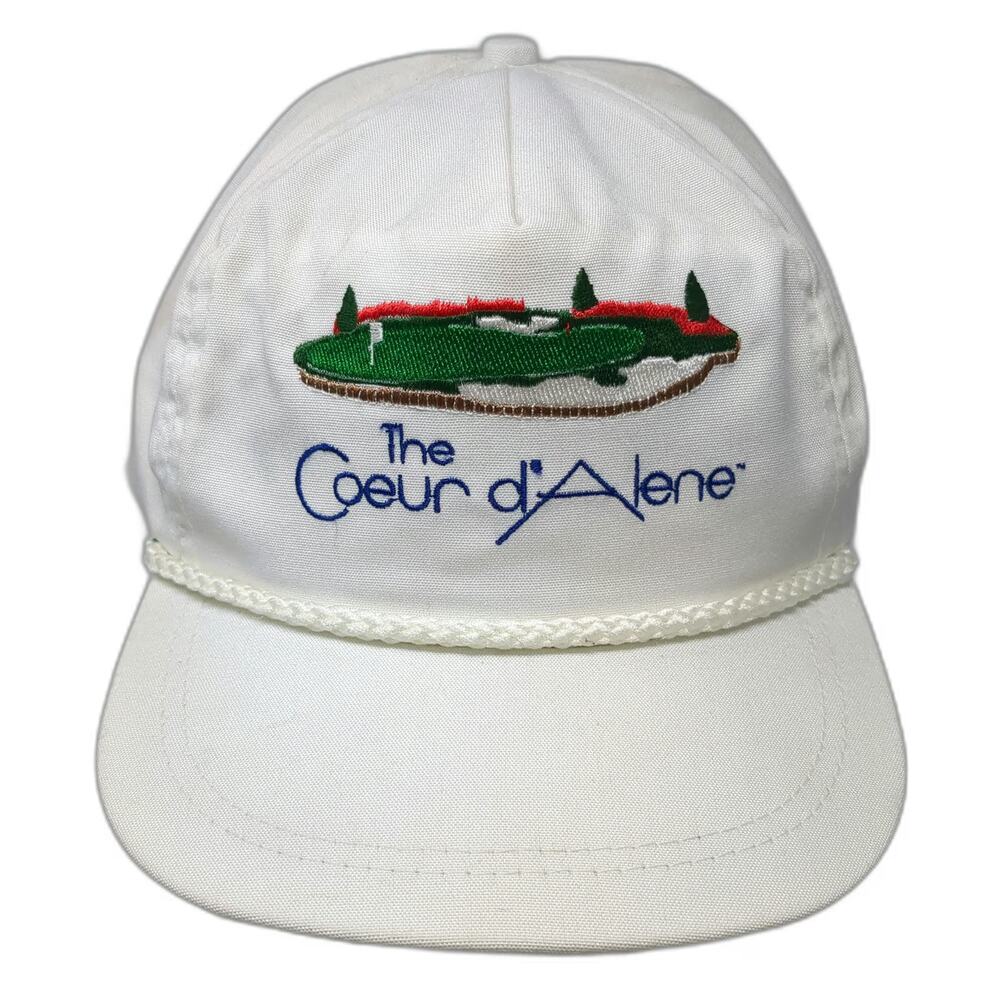 Imperial Trucker White OS Hat Coeur d Alene Golf Resort Rope Brim Slide Vintage